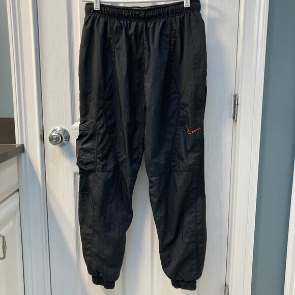 Nike Nylon Athletic Joggers Orange Swoosh Size Medium - Picture 1 of 8